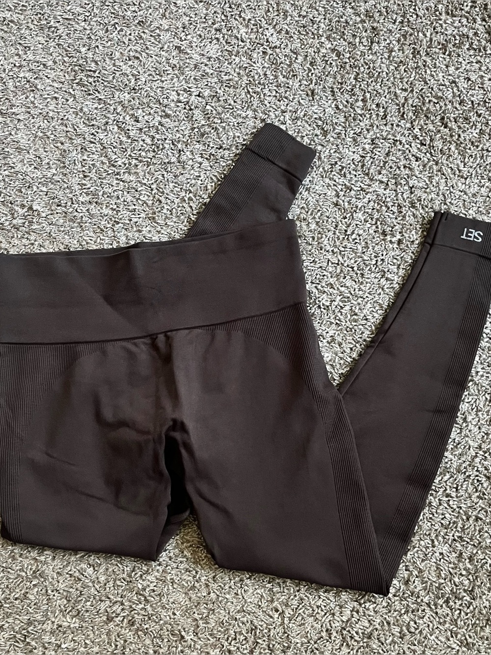 Brown SET Active Ribbed Athletic Seamless Leggings Large